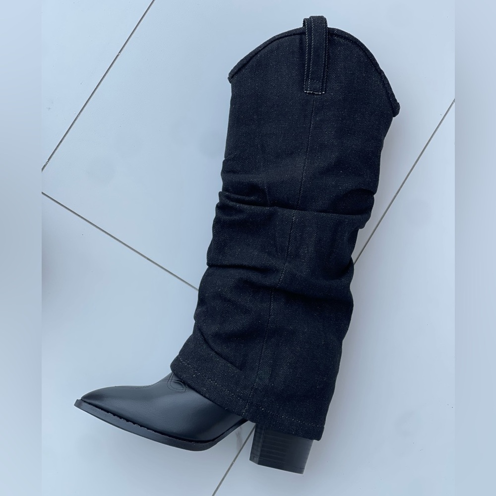 Black denim boots